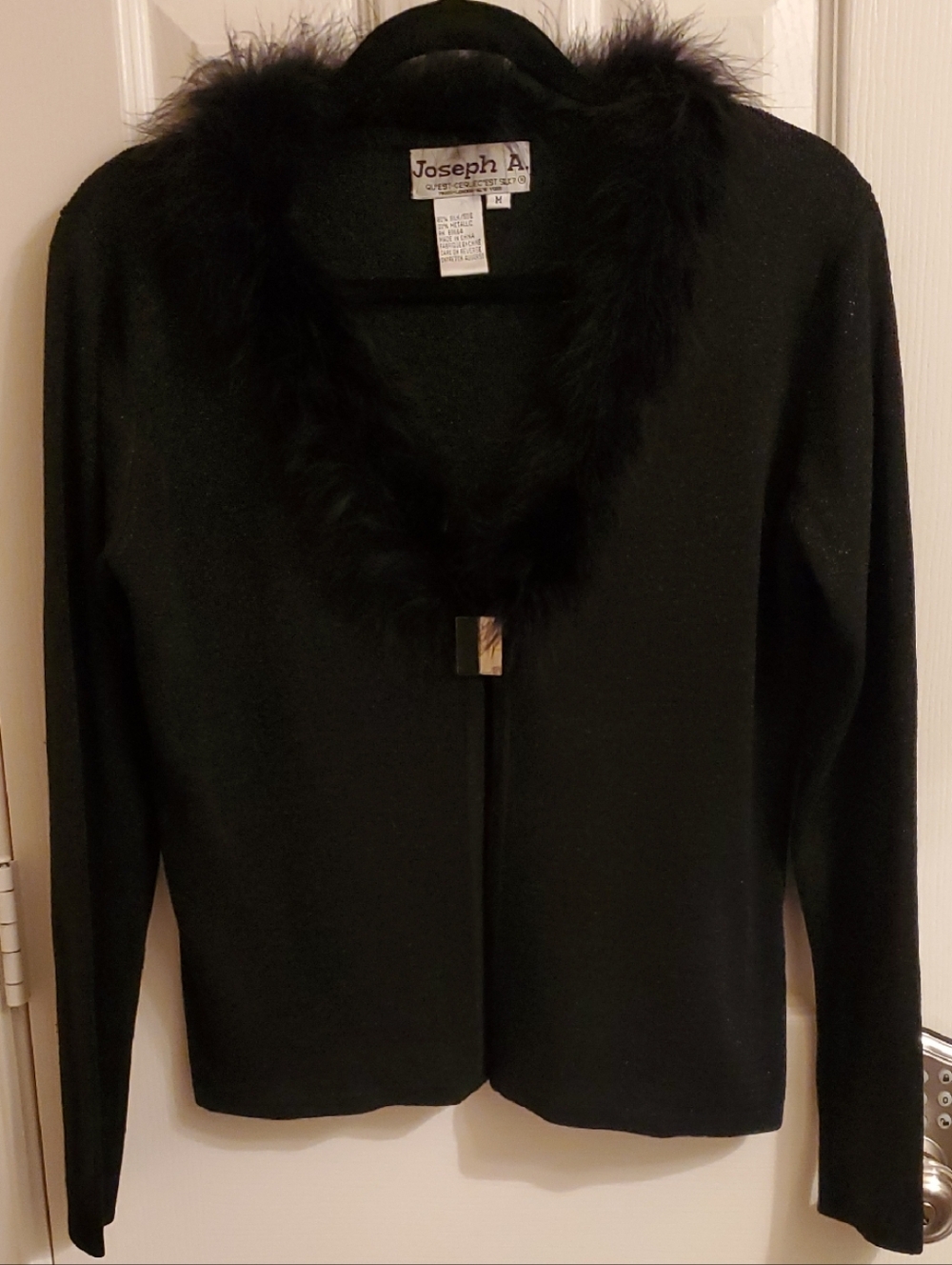 Joseph A Black Faux-Fur Trim Open-Front Cardigan